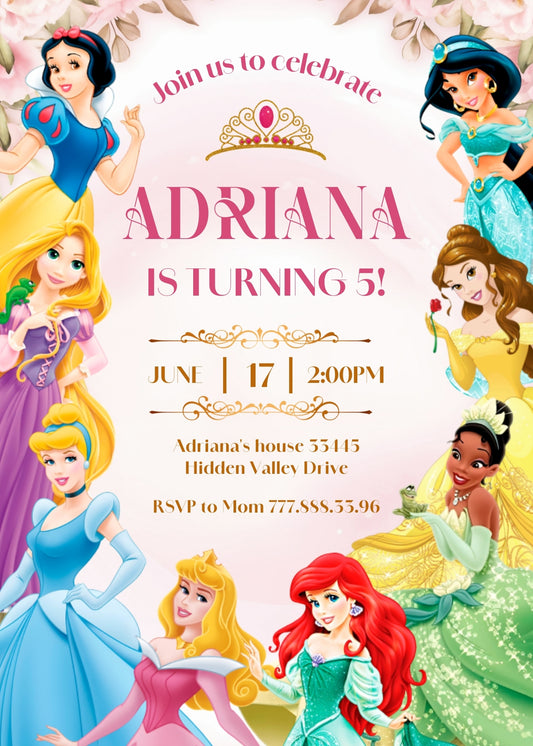 Disney Princess personizable birthday invitation template, instant download, girl, NL062