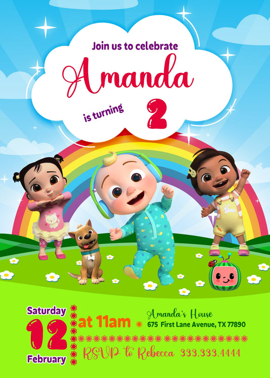 Cocomelon personizable birthday invitation template, instant download, KX448