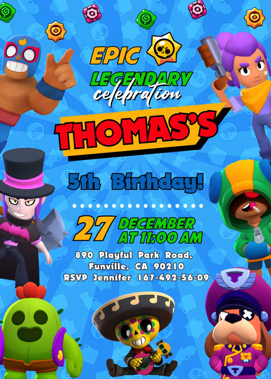 Brawl Stars Gamer personizable birthday invitation template, instant download, ZZ210