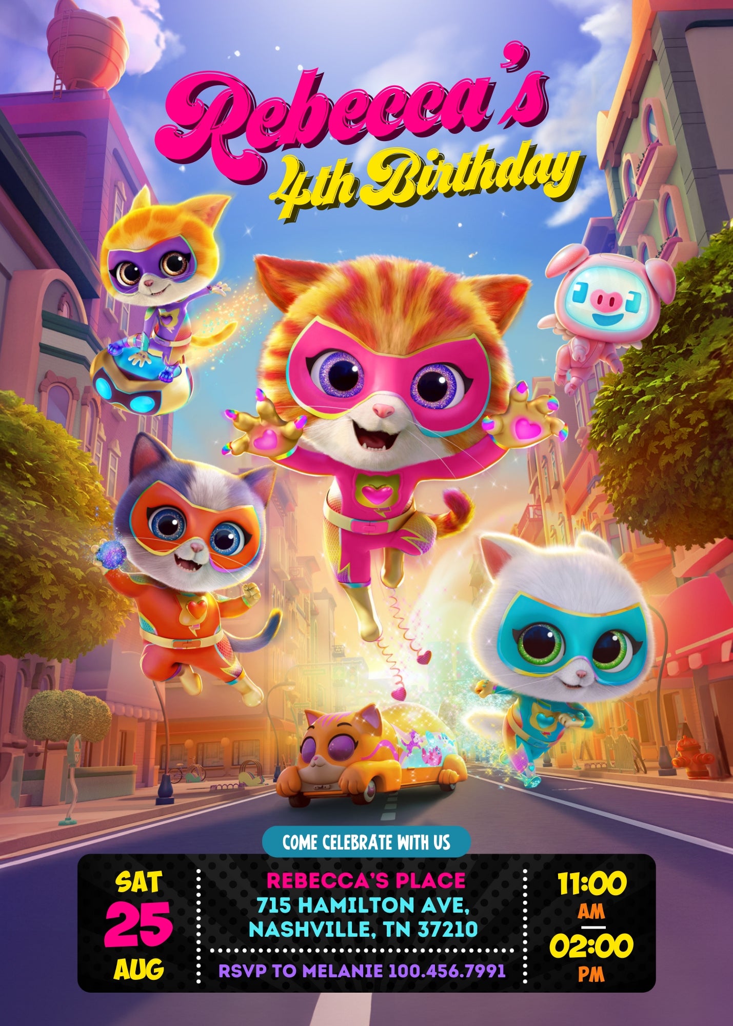 SuperKitties personizable birthday invitation template, instant download, CL679