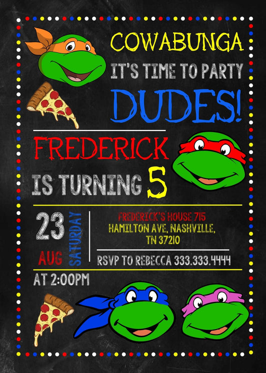 Teenage Mutant Ninja Turtles personizable birthday invitation template, instant download, boy, PD760