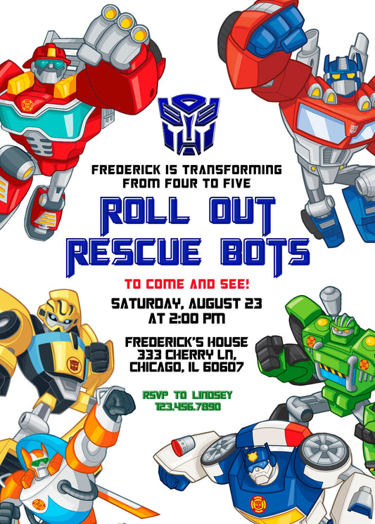 Transformers Rescue Bots personizable birthday invitation template, instant download, boy, YB652