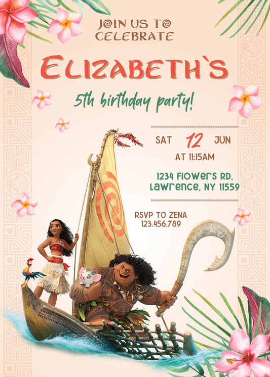 Moana Princess personizable birthday invitation template, instant download, girl, QB017