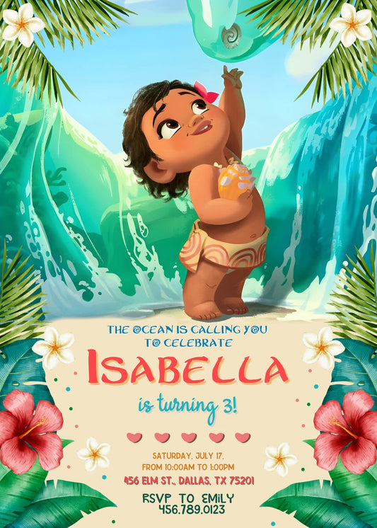 Moana Princess customizable birthday invite template, instant download| girl| JJ488