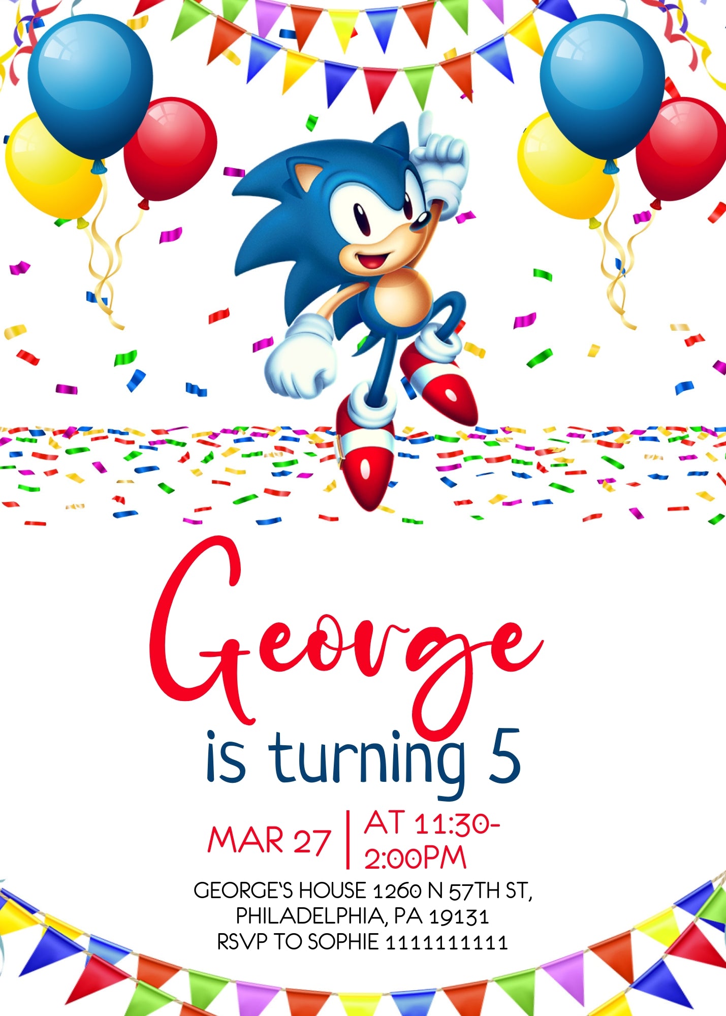 Sonic the Hedgehog personizable birthday invitation template, instant download, GT356
