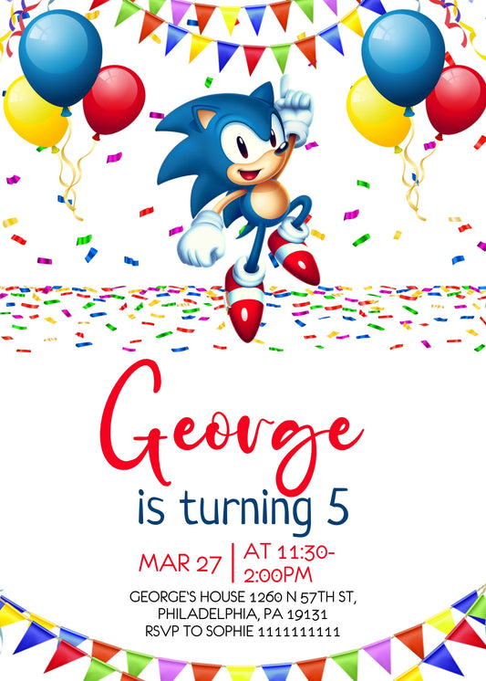 Sonic the Hedgehog personizable birthday invitation template, instant download, GT356