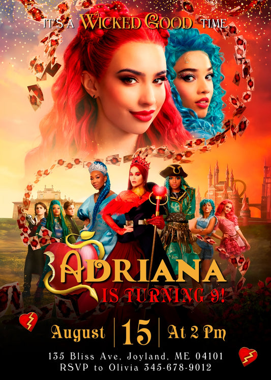 Descendants The Rise of Red Disney personizable birthday invitation template, instant download, FK230