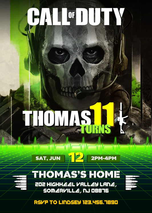 Call of Duty Gamer personizable birthday invitation template, instant download, boy, VZ890