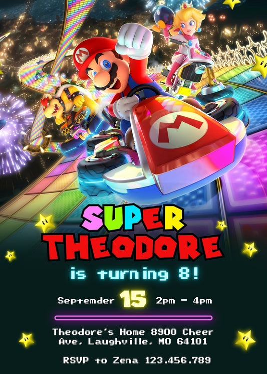 Mario Kart Gamer personizable birthday invitation template, instant download, boy, AB481
