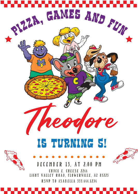 Chuck E. Cheese personizable birthday invitation template, instant download, PD113