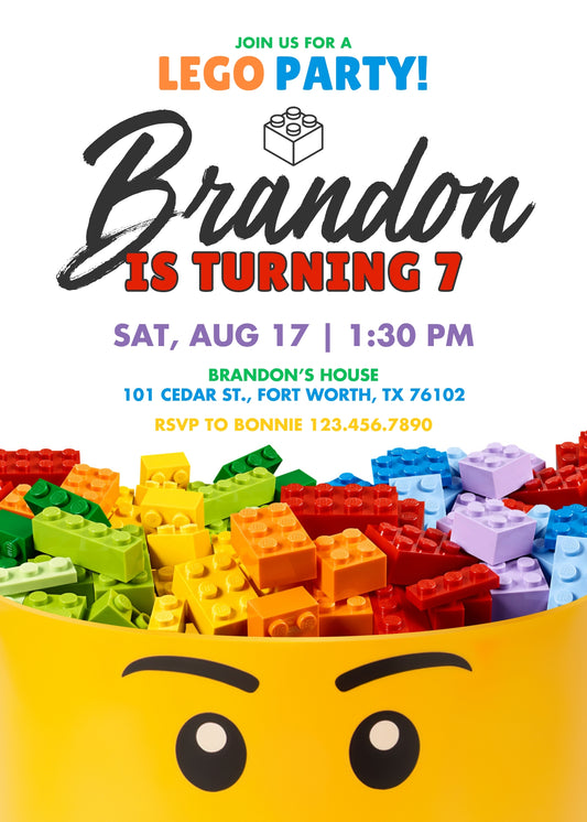 Lego personizable birthday invitation template, instant download, CY298