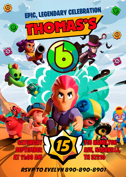 Brawl Stars Gamer personizable birthday invitation template, instant download, LV558