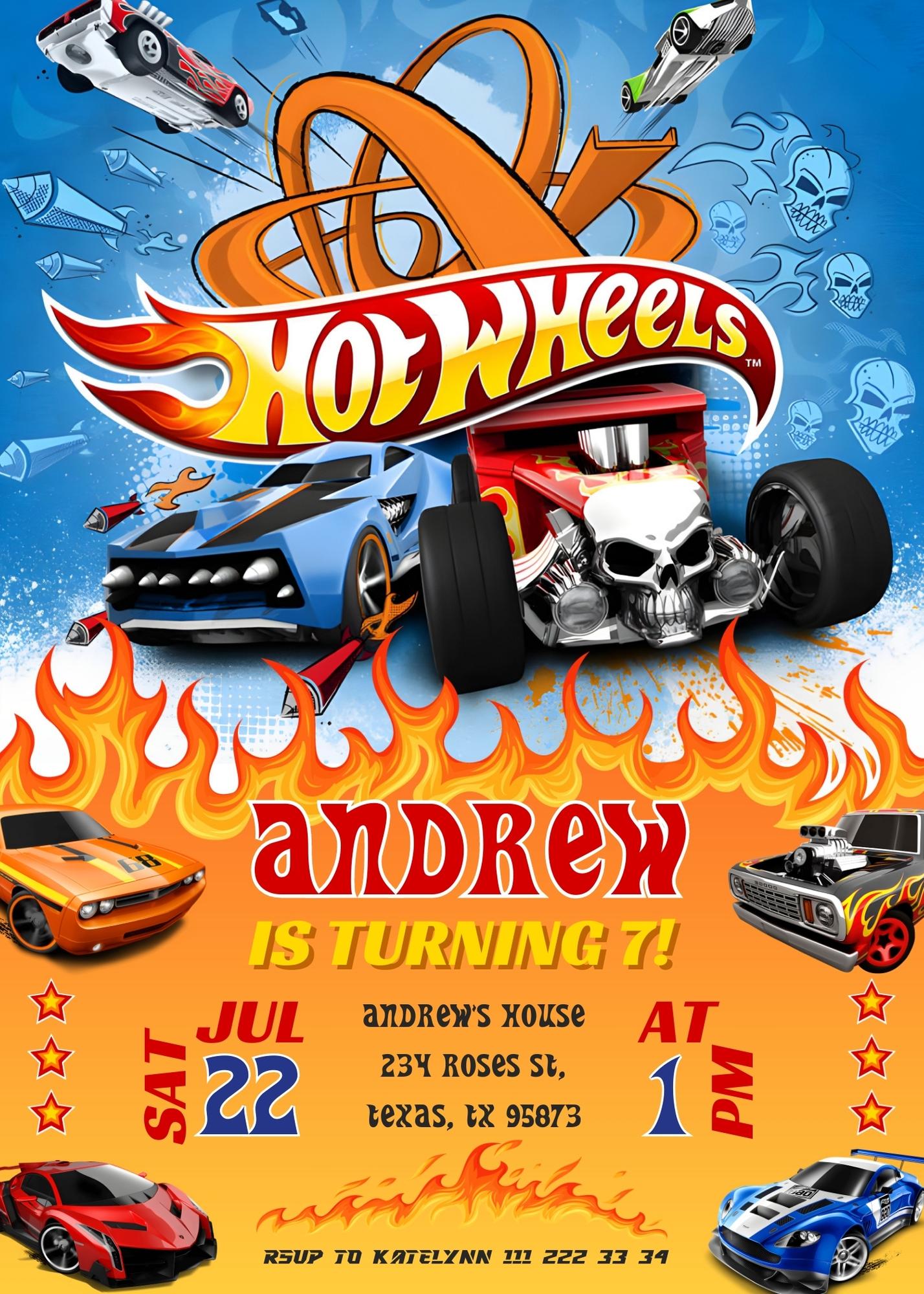 Hot Wheels Racing personizable birthday invitation template, instant download, boy, ES127