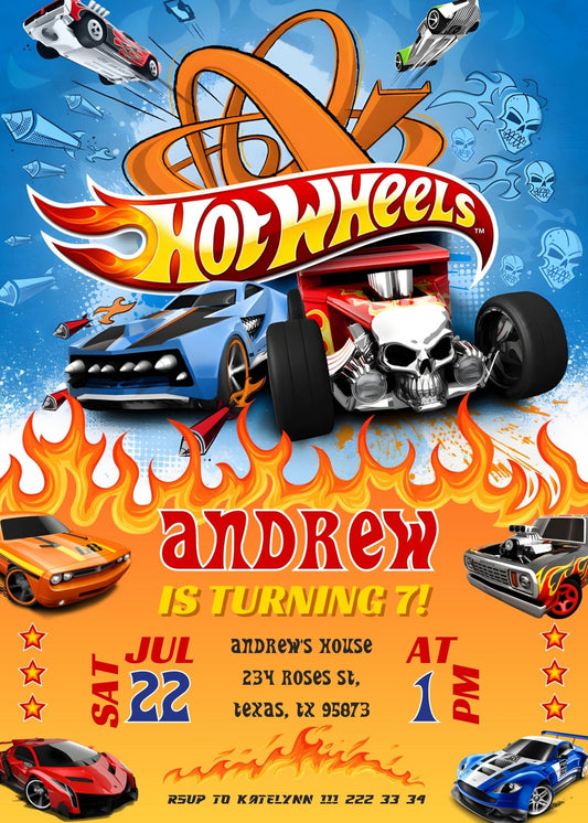 Hot Wheels Racing personizable birthday invitation template, instant download, boy, ES127