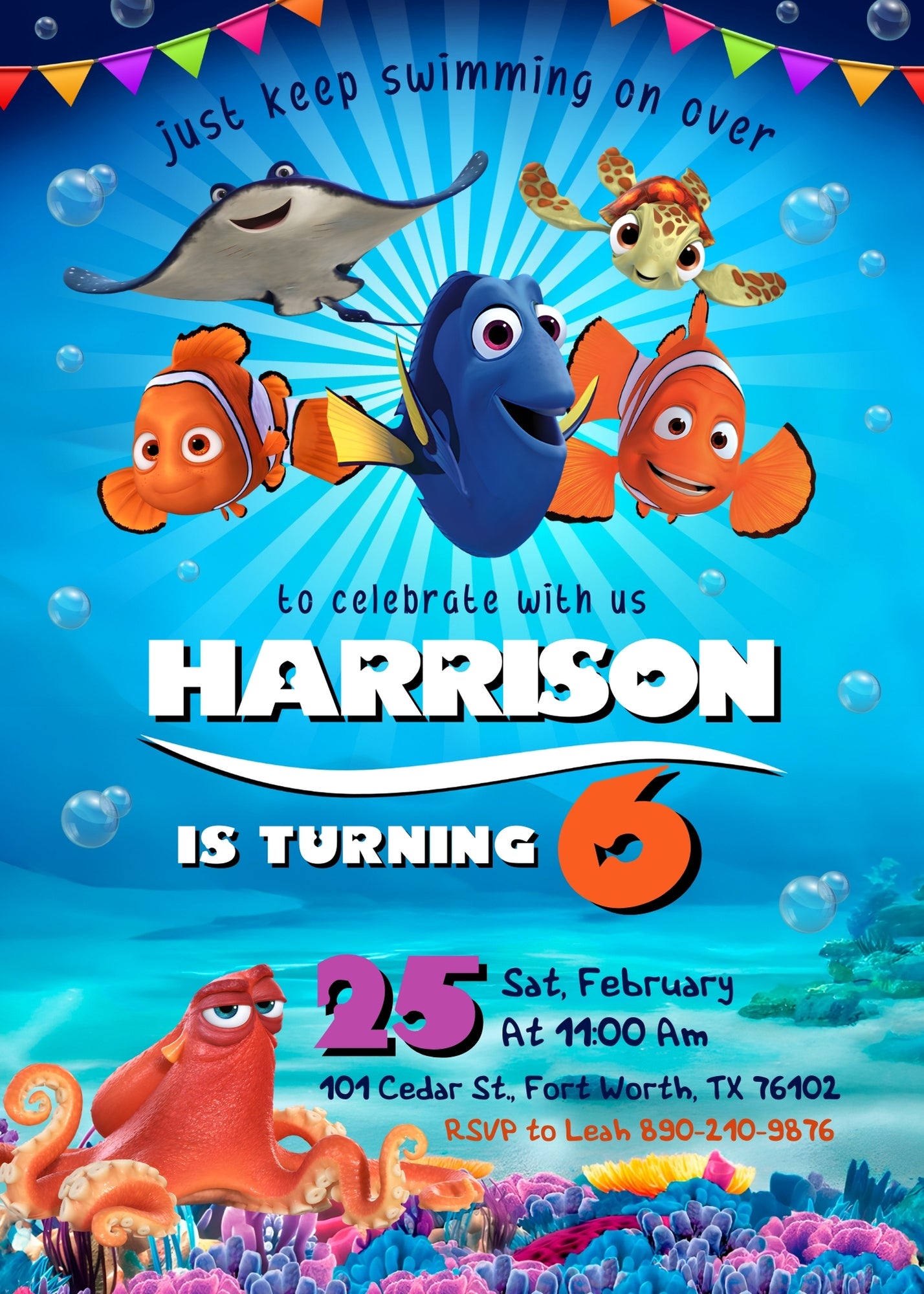 Finding Nemo personizable birthday invitation template, instant download, DJ068