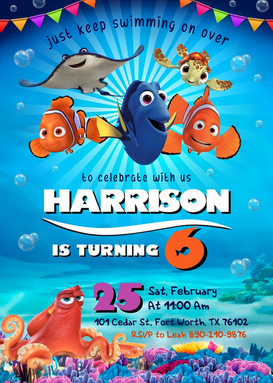 Finding Nemo personizable birthday invitation template, instant download, DJ068
