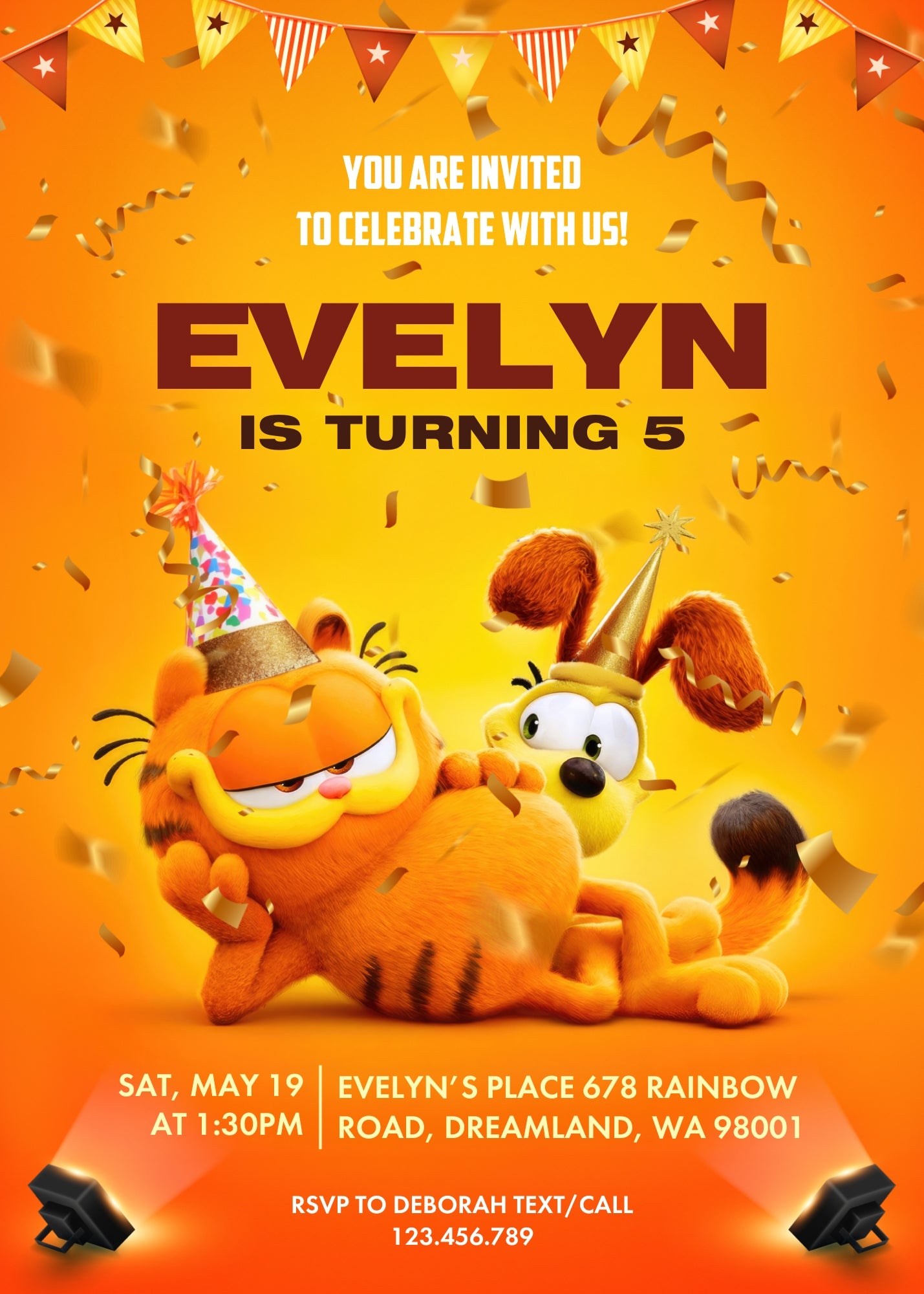Garfield Orange Cat personizable birthday invitation template, instant download, boy, UE250