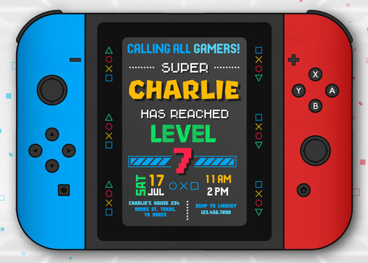 Nintendo Switch Gamer personizable birthday invitation template, instant download, AI753