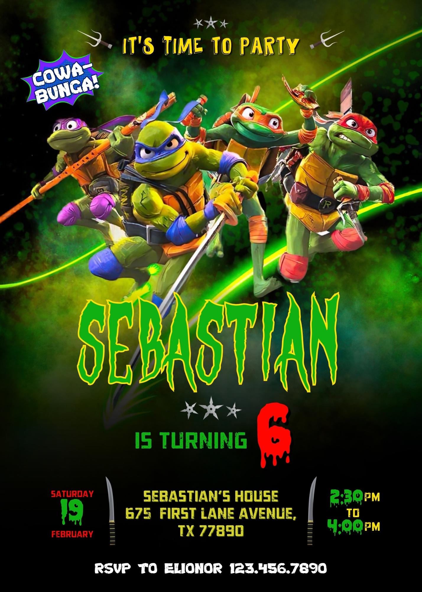 Teenage Mutant Ninja Turtles Mutant Mayhem personizable birthday invitation template, instant download, boy, WW269