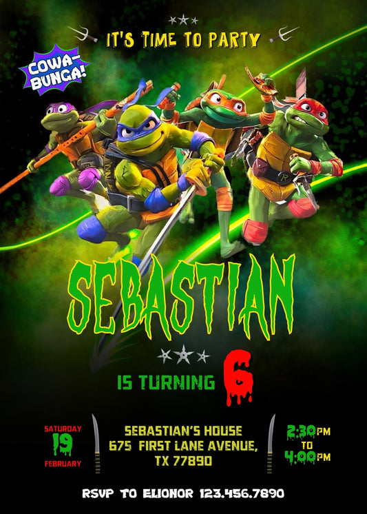 Teenage Mutant Ninja Turtles Mutant Mayhem personizable birthday invitation template, instant download, boy, WW269