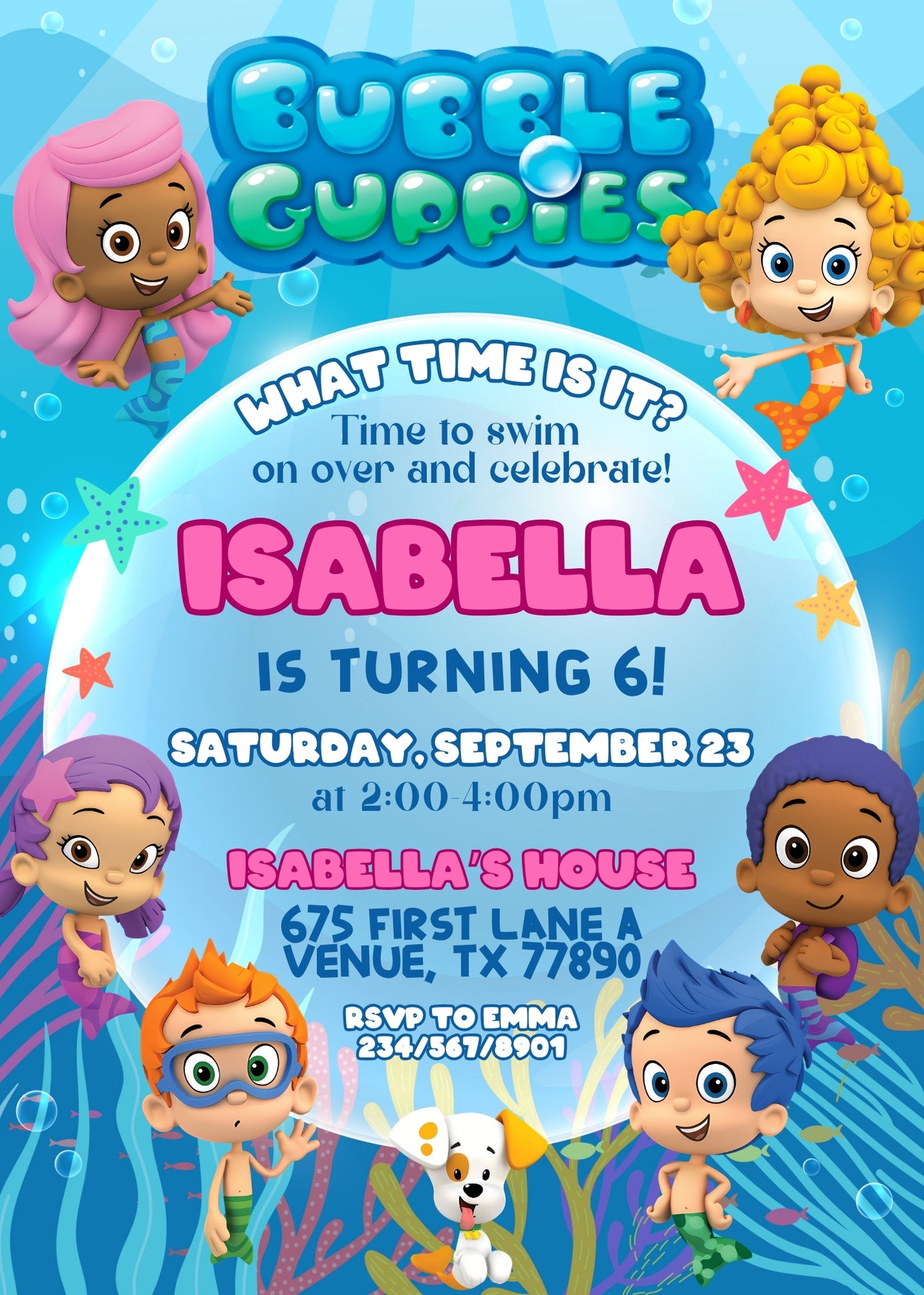Bubble Guppies personizable birthday invitation template, instant download, GF049