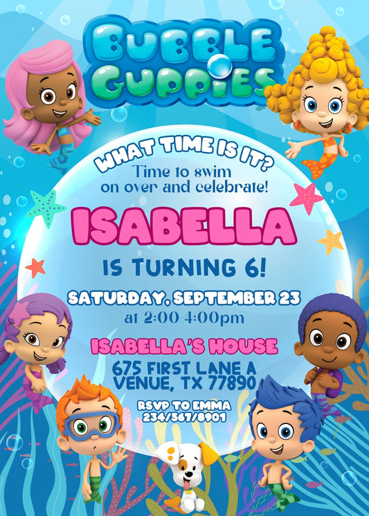 Bubble Guppies personizable birthday invitation template, instant download, GF049