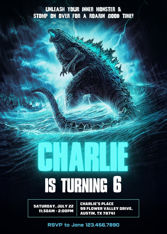 Godzilla and King Kong personizable birthday invitation template, instant download, WA737