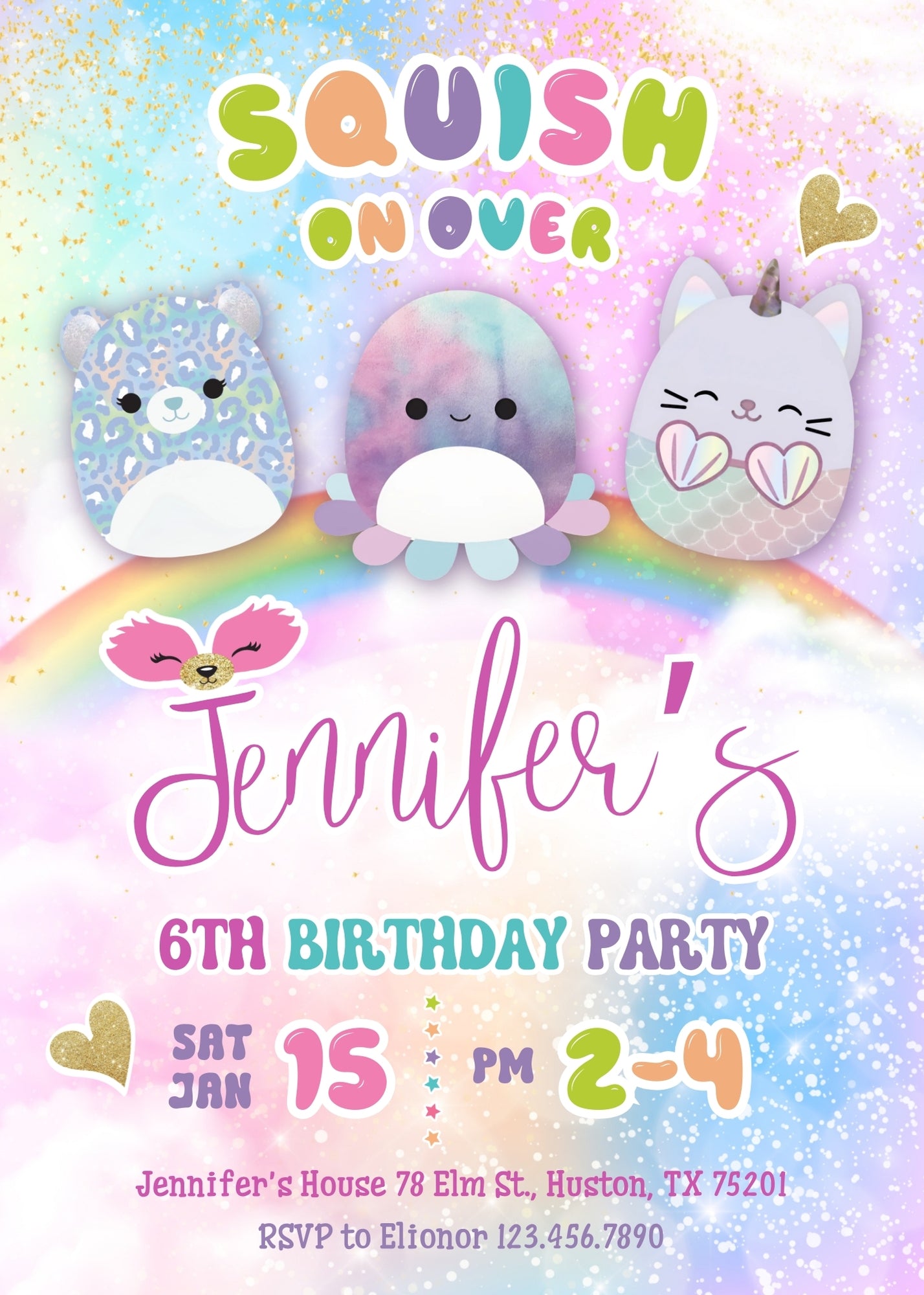 Squishmallows personizable birthday invitation template, instant download, GK167