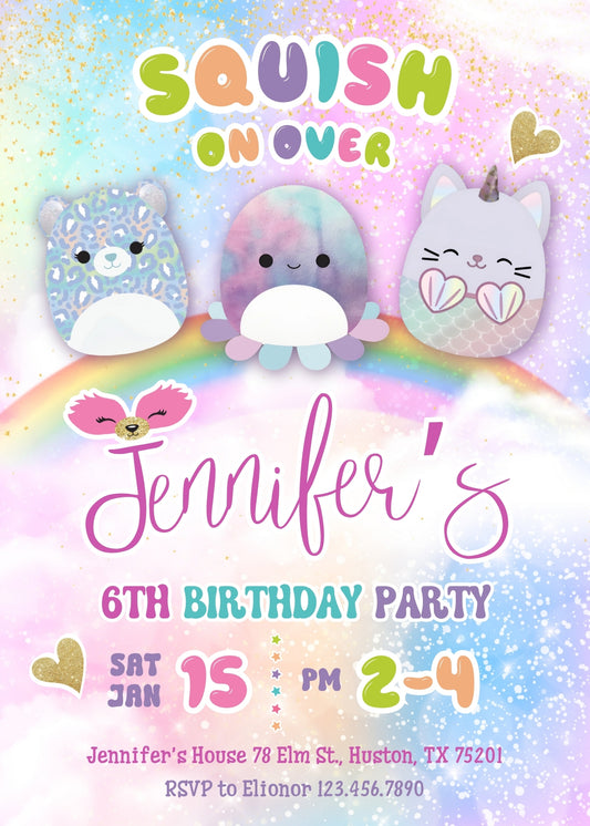 Squishmallows personizable birthday invitation template, instant download, GK167
