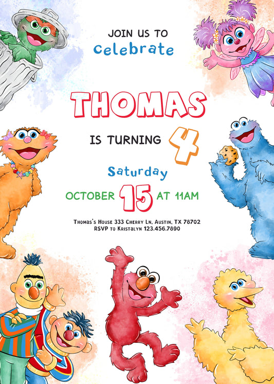 Sesame Street personizable birthday invitation template, instant download, RX325