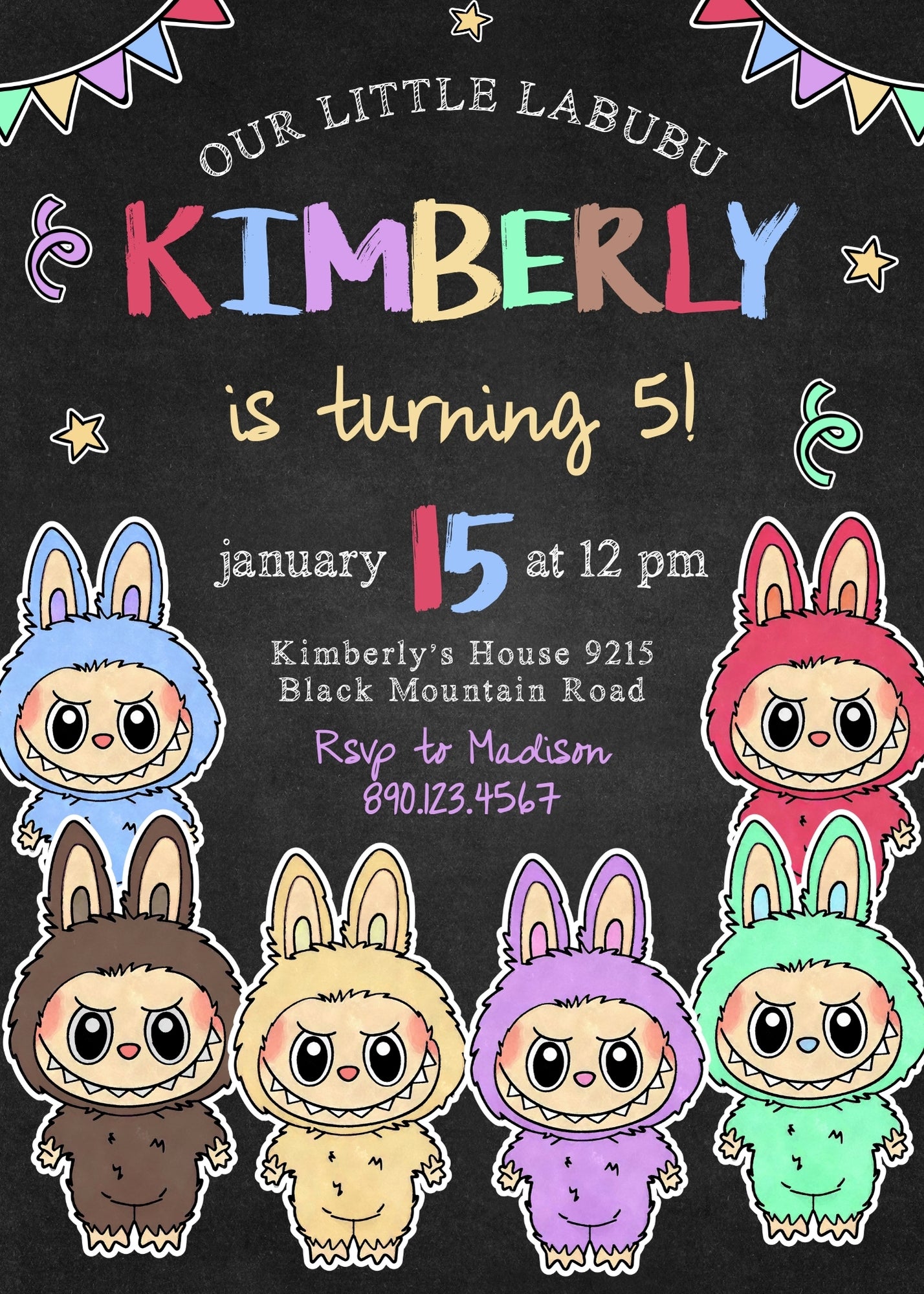 Labubu customizable birthday invite template, instant download| XG314