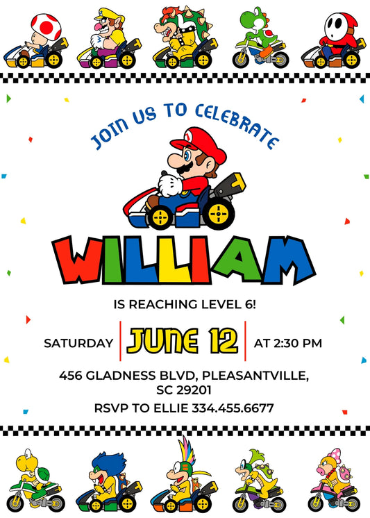 Mario Kart Gamer personizable birthday invitation template, instant download, boy, BJ866