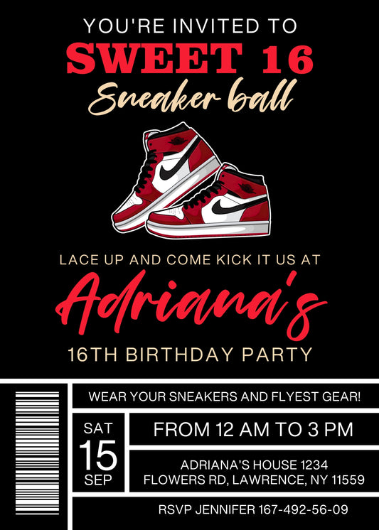 Sneaker Ball Air Jordan Nike personizable birthday invitation template, instant download, JE461