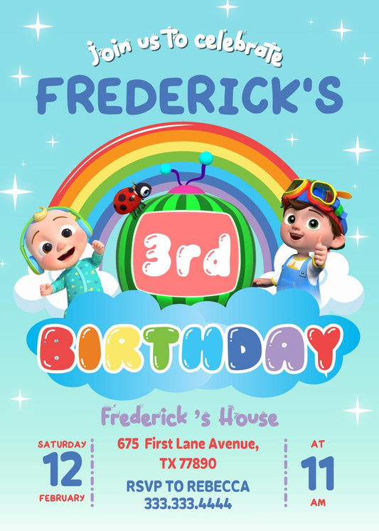 Cocomelon personizable birthday invitation template, instant download, JQ976