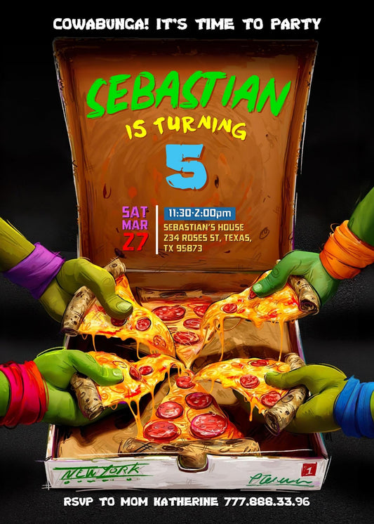 Teenage Mutant Ninja Turtles Mutant Mayhem personizable birthday invitation template, instant download, boy, BP005