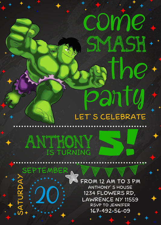 Hulk The Avengers Marvel Superhero personizable birthday invitation template, instant download, boy, BD393