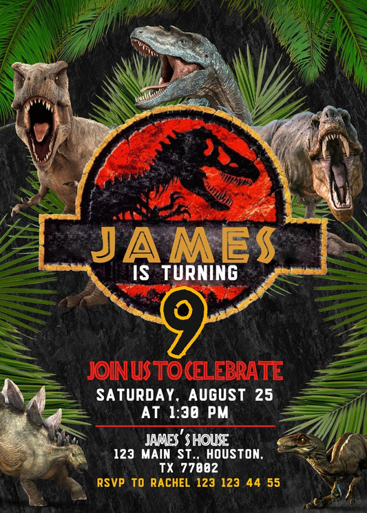 Jurassic Park Dinosaur personizable birthday invitation template, instant download, MU061