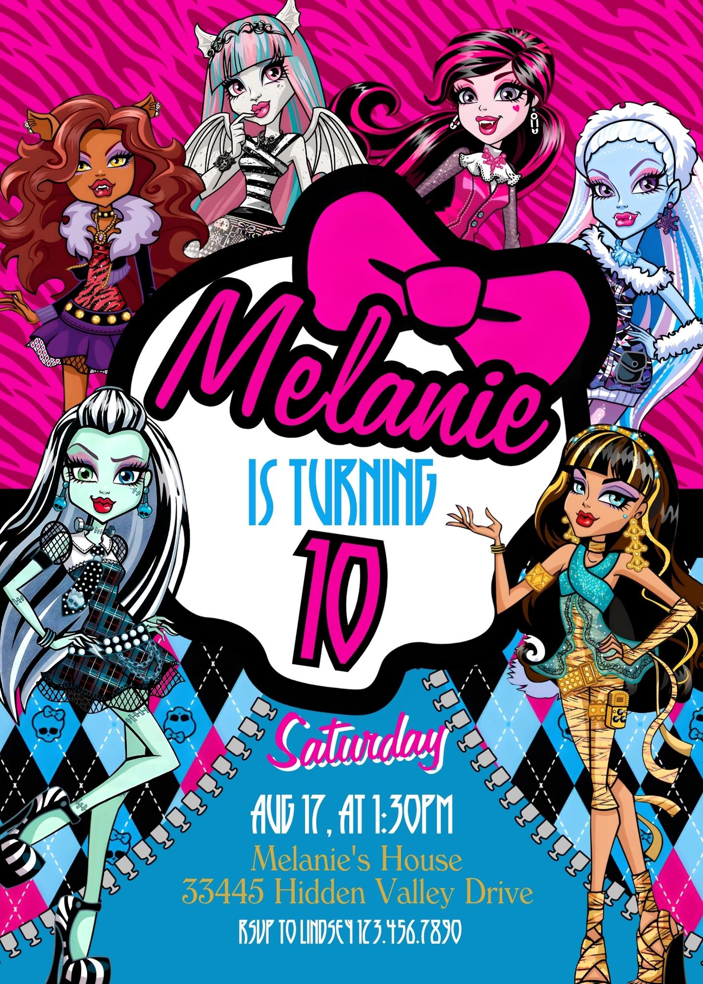 Monster High personizable birthday invitation template, instant download, girl, WA498