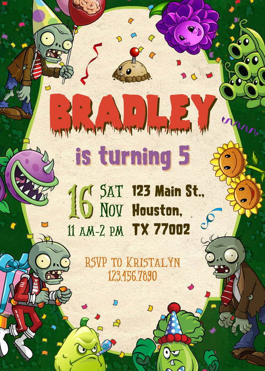 Plants vs Zombies Gamer personizable birthday invitation template, instant download, HA132