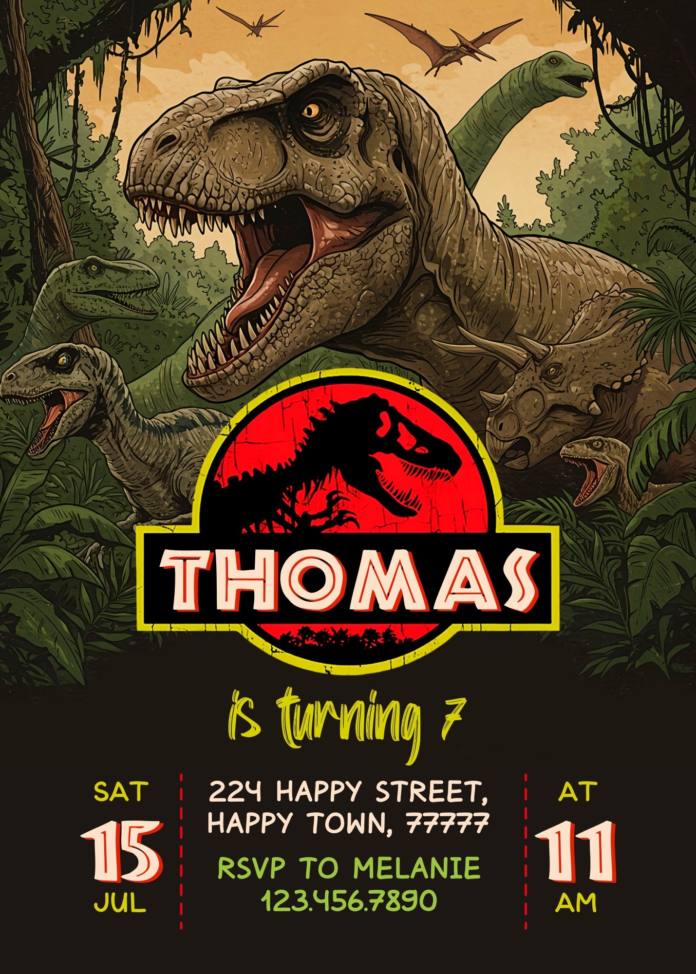Jurassic World Dinosaur personizable birthday invitation template, instant download, EH859