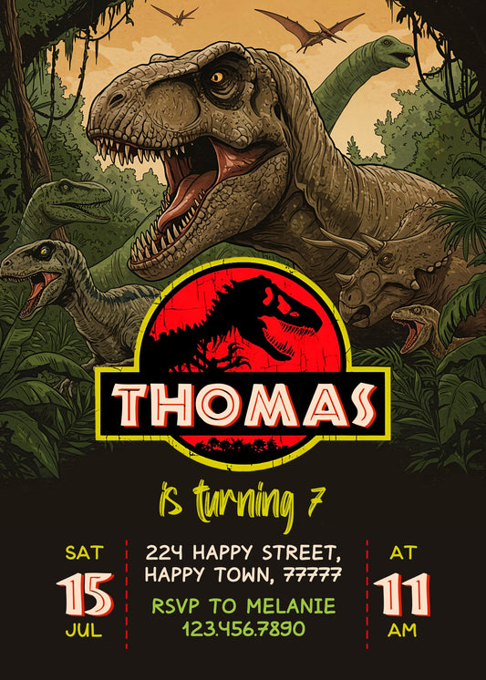 Jurassic World Dinosaur personizable birthday invitation template, instant download, EH859