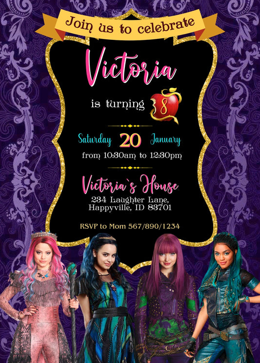 Descendants Disney personizable birthday invitation template, instant download, ZI247