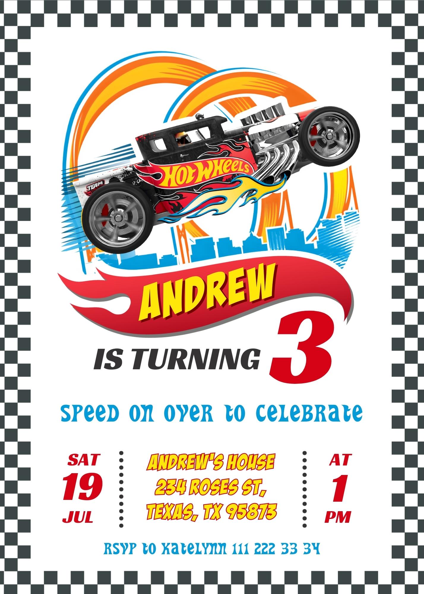 Hot Wheels Racing personizable birthday invitation template, instant download, boy, BT194