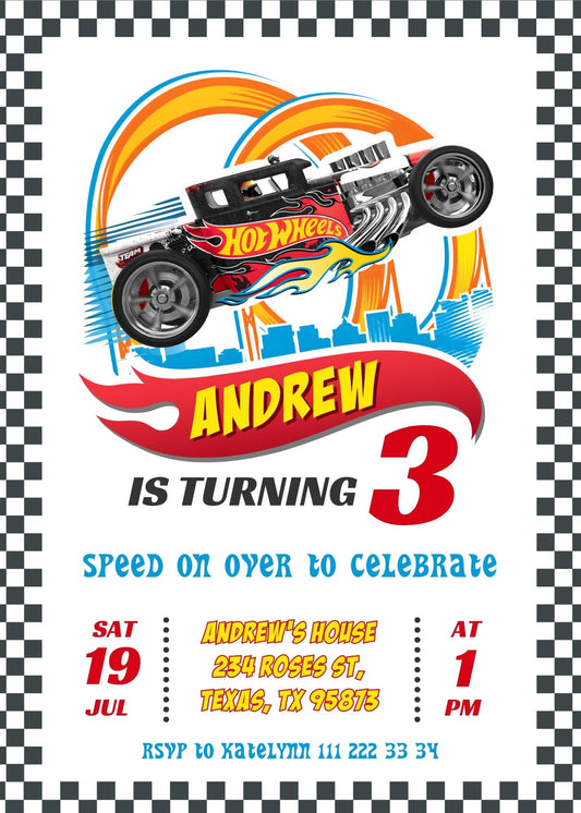 Hot Wheels Racing personizable birthday invitation template, instant download, boy, BT194
