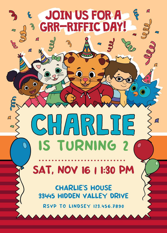 Daniel Tiger's Neighborhood personizable birthday invitation template, instant download, GA095