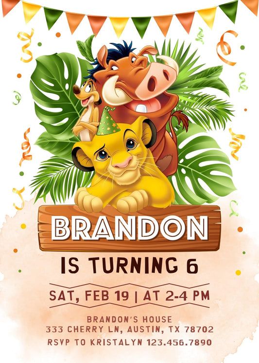 Lion King Simba customizable birthday invite template, instant download| WC915
