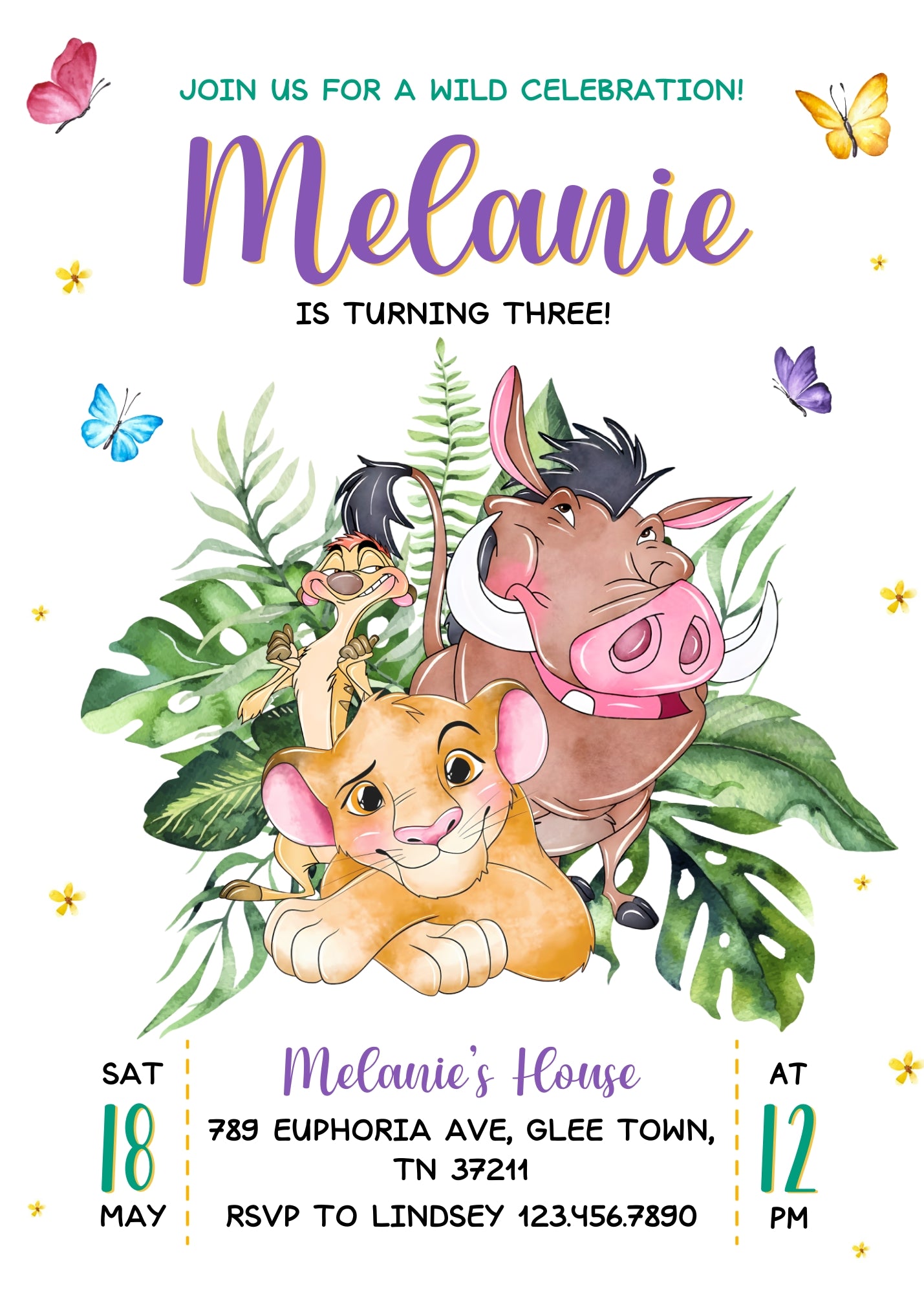 Lion King Simba personizable birthday invitation template, instant download, SA492
