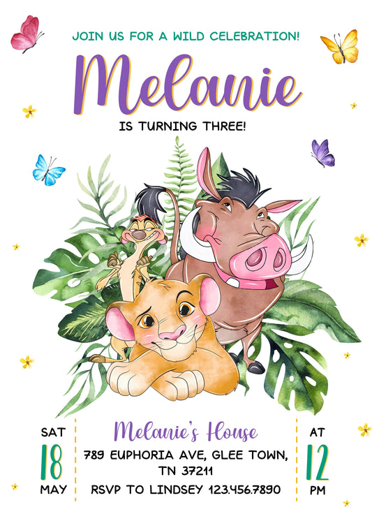 Lion King Simba personizable birthday invitation template, instant download, SA492