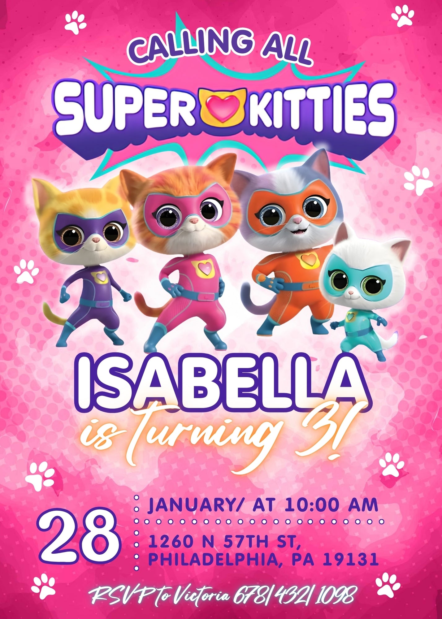 SuperKitties personizable birthday invitation template, instant download, LL321