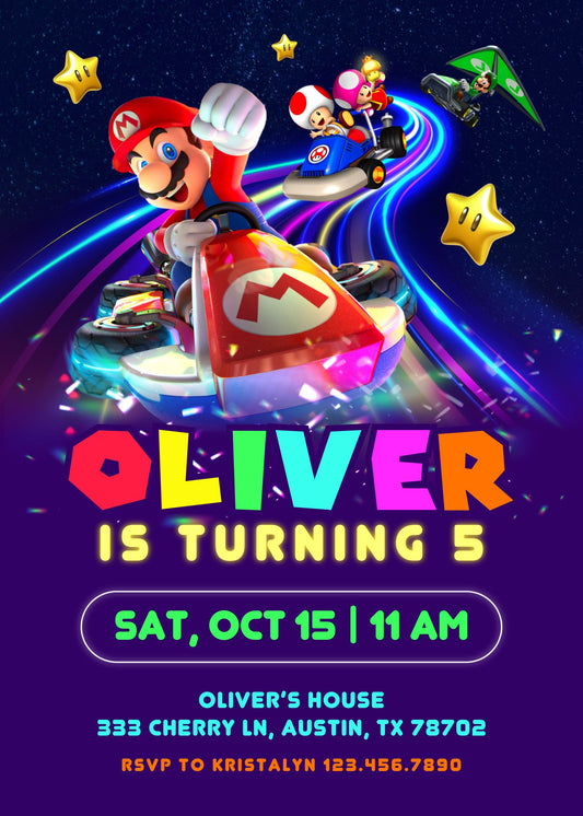 Mario Kart Gamer personizable birthday invitation template, instant download, boy, JZ127